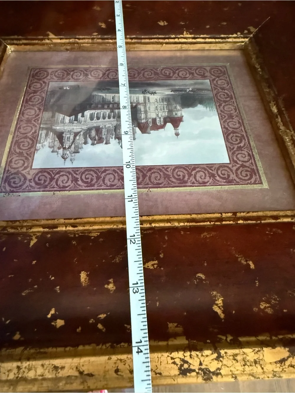Pair of BritIsh Castle Prints with Solid Thick Burgundy Gold Frames